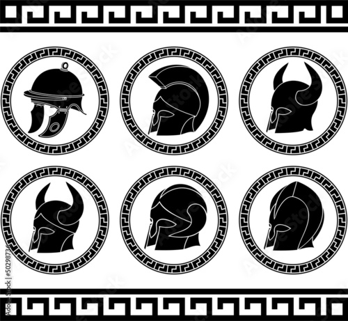 set of ancient helmets