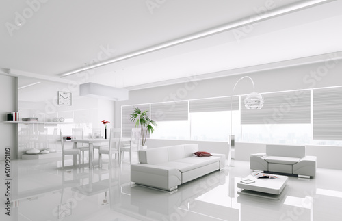 Interior of modern white apartment 3d