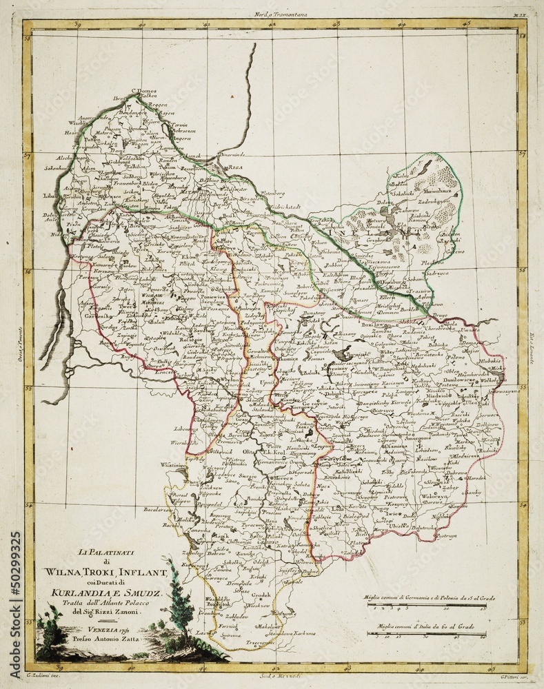 Naklejka premium Lithuania old map