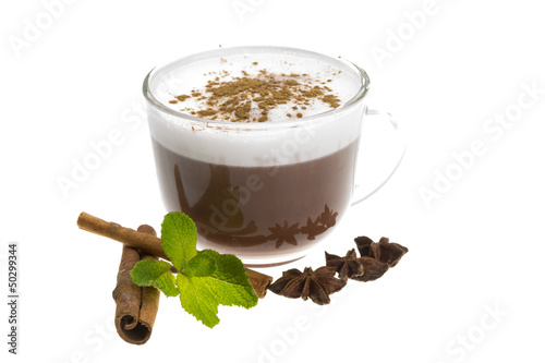 Coffee with milk and cinnamon