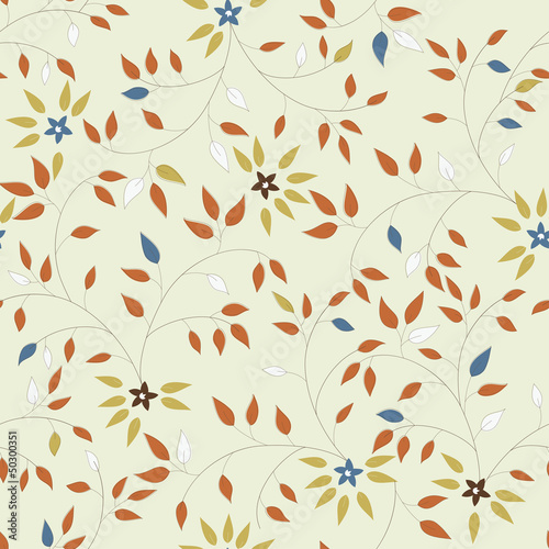Vector Seamless Pattern of Flowers and Leaves