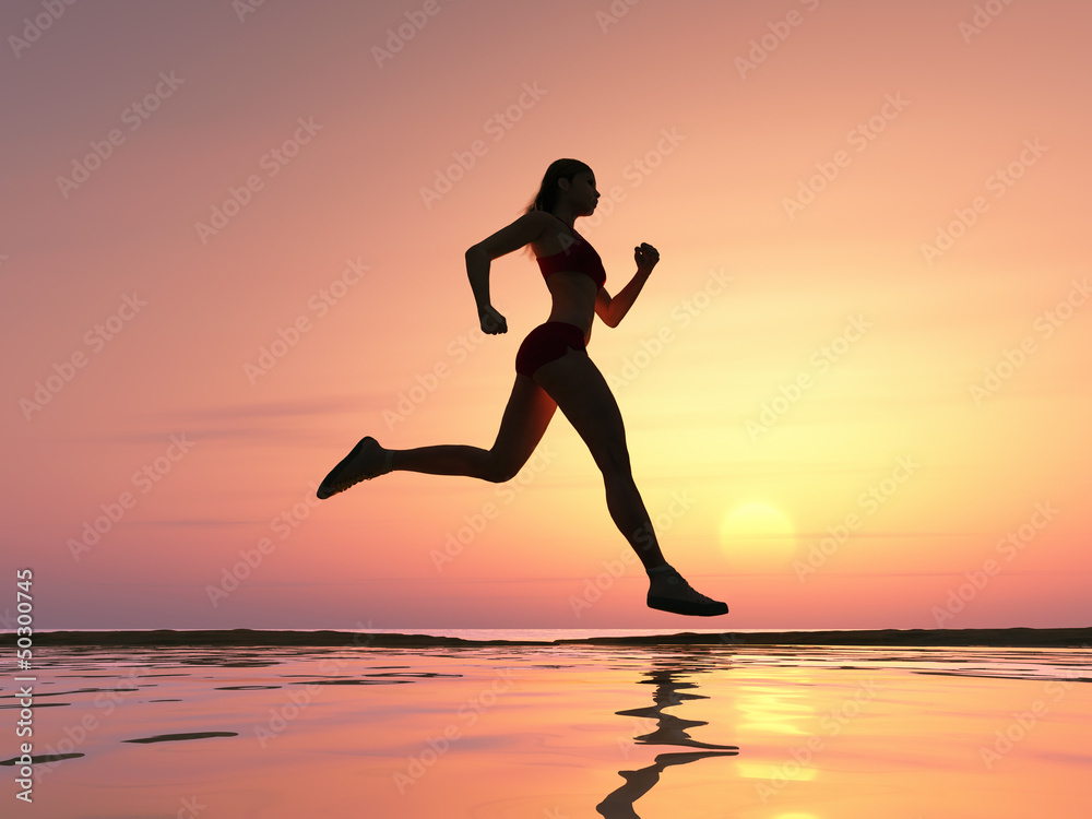 Woman running on the beach