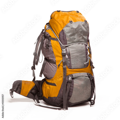 Tourist backpack on white background