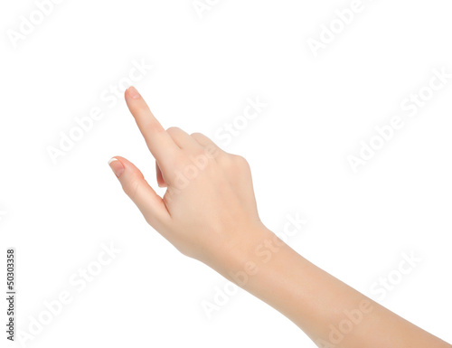 isolated female hand touching or pointing to something Fototapet