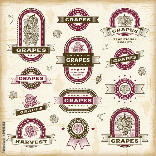 Vintage grapes labels set