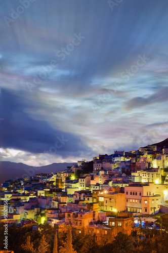 Sunset on Chefchaouen blue town at Morocco