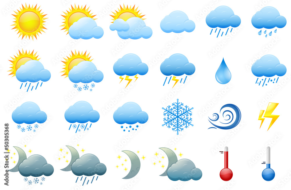 Color weather icons - obrazy, fototapety, plakaty 