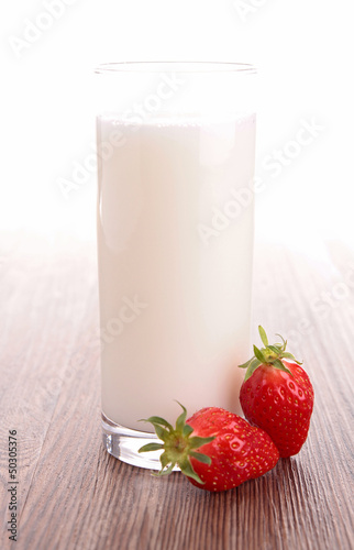 glass of milk and strawberry