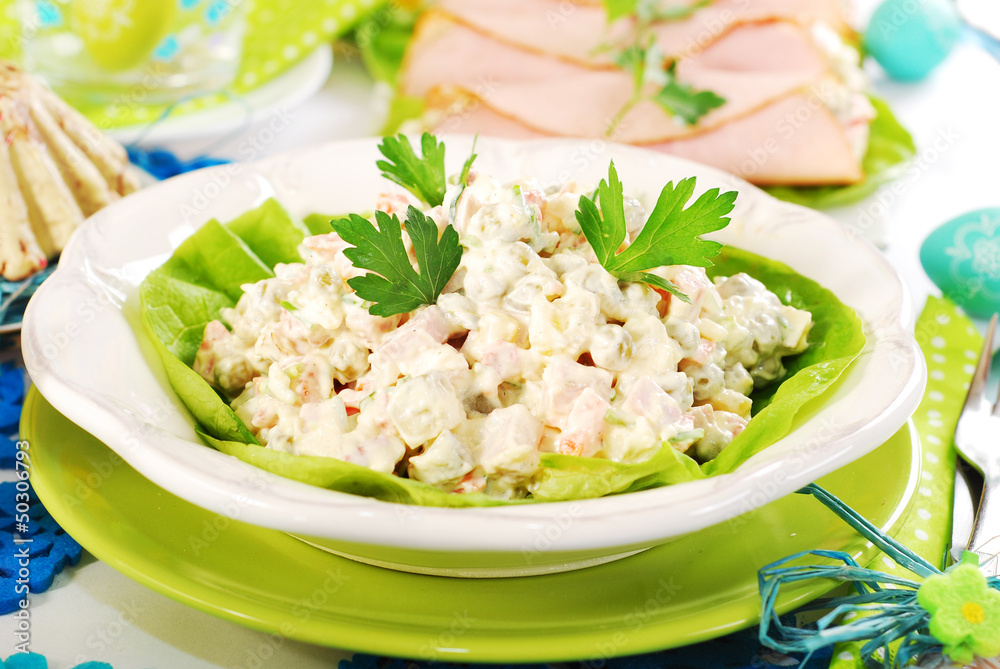 vegetables salad with ham and mayonnaise vegetables salad with ham and mayonnaise