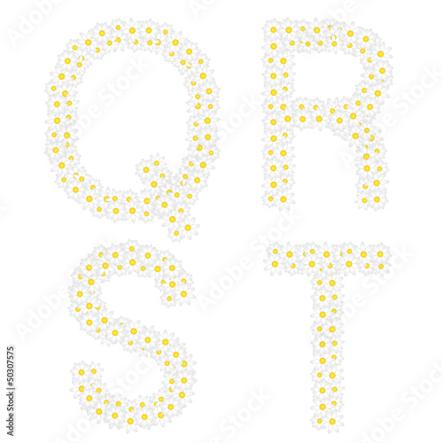 Letters QRST composed from daisy flowers.