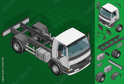 isometric truck solo driving in front view