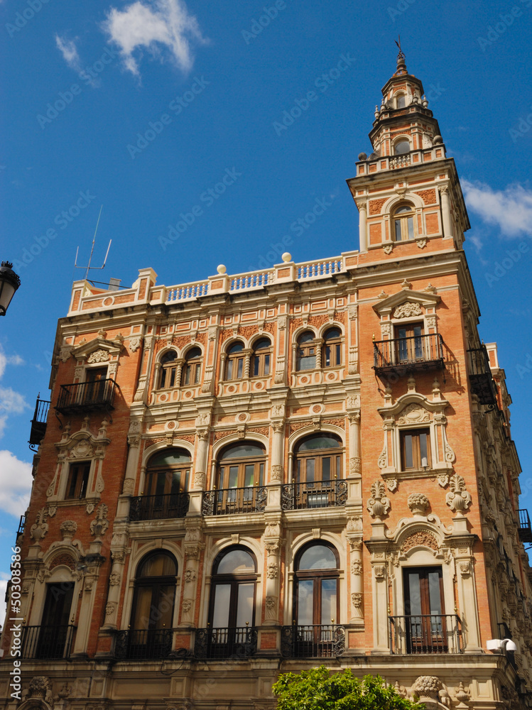 Beautiful building in the historic center of Seville, Spain.