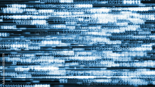 Blue Binary Code streaming across screen loop