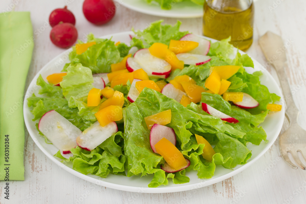 salad with radish on the white plate