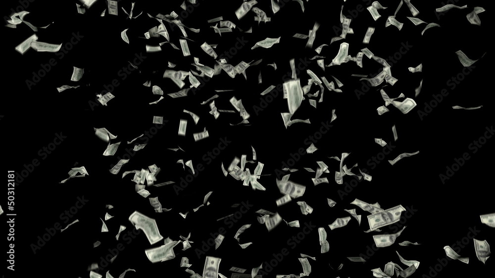 Hundreds of $100 bills falling from top of screen in a Loop Hundreds of $100 bills falling from top of screen in a Loop