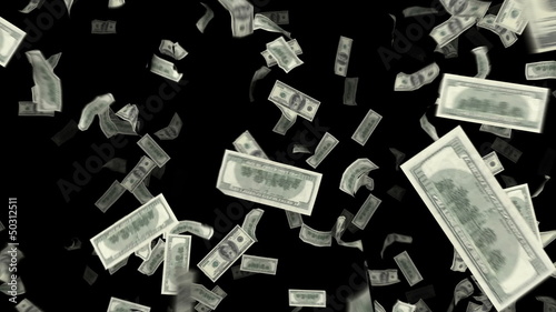 Hundreds of $100 bills falling down on top of you