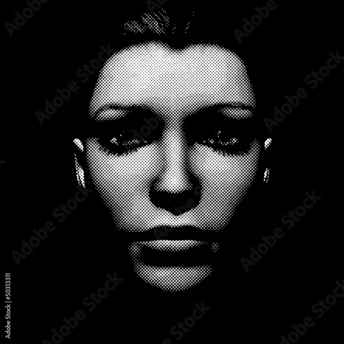 halftone detail Woman face, from 3D render