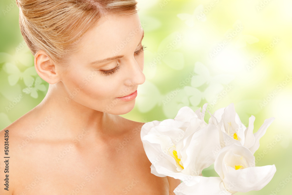 lovely woman with lily flower and butterflies lovely woman with lily flower and butterflies
