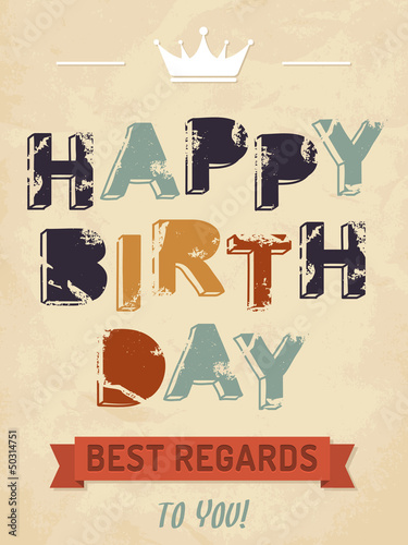 Canvas Print Illustration for happy birthday card. Vector.