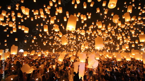 Floating lantern in Yee Peng Festival. Chiangmai, Thailand.