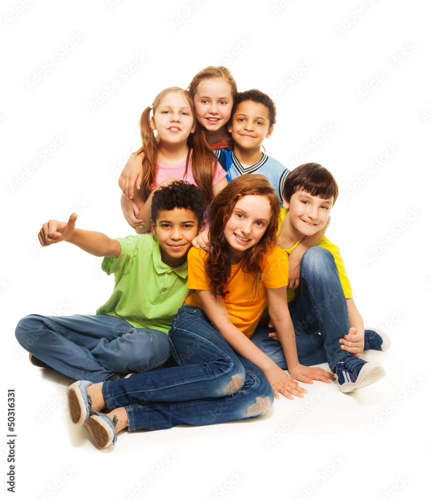 Group of happy diversity looking kids