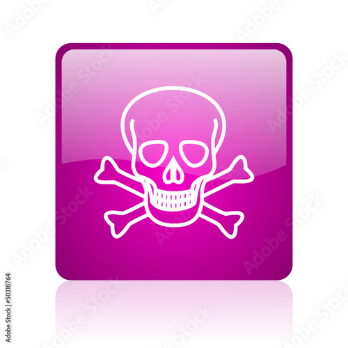 skull violet square web glossy icon