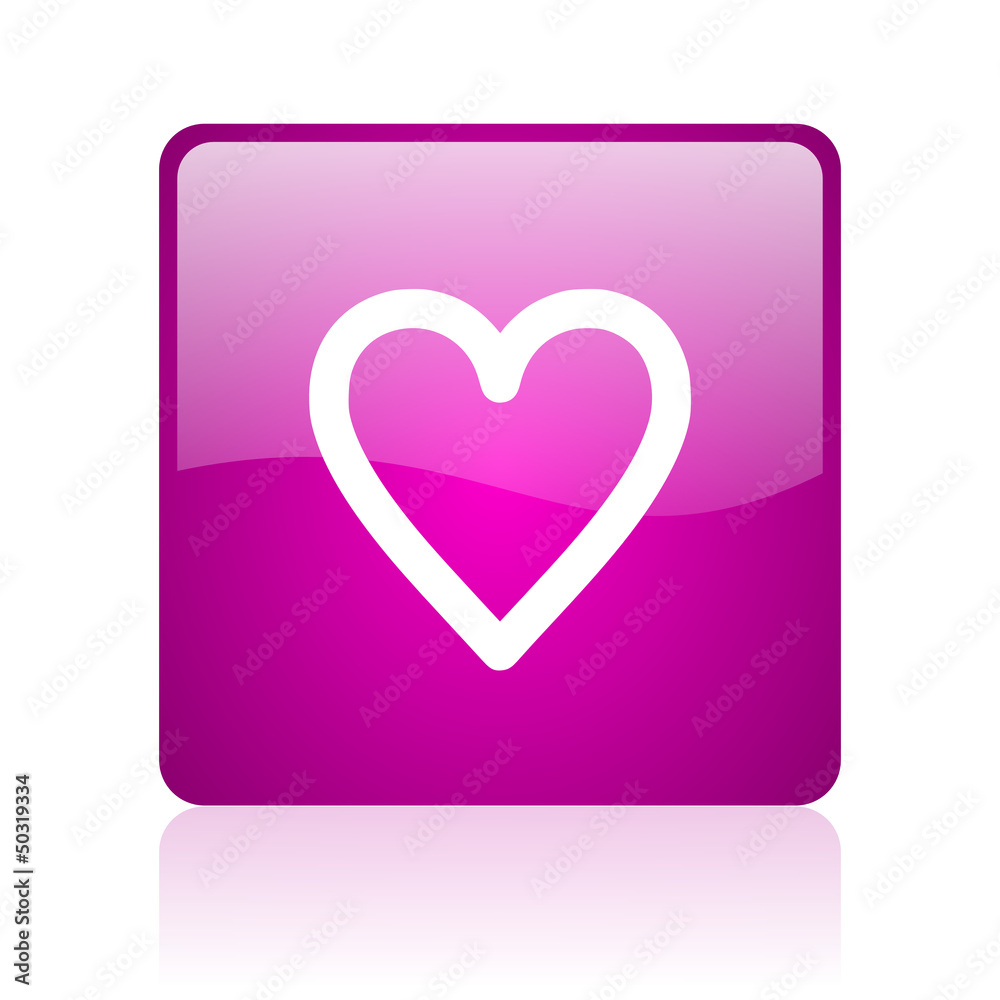 heart violet square web glossy icon