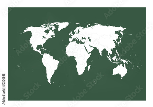 Kreidetafel und Weltkarte