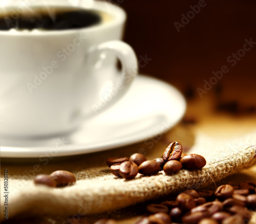 Coffee cup and beans