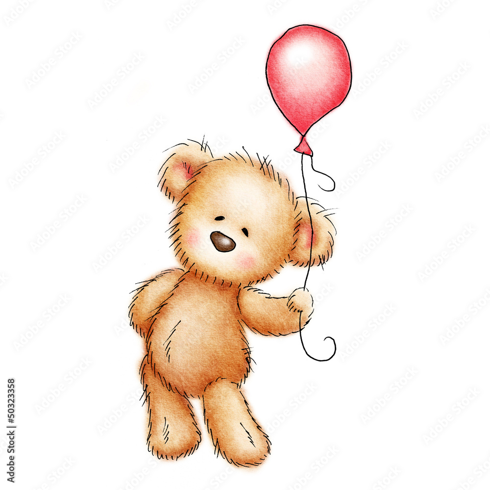 Fototapeta premium teddy bear with red balloon