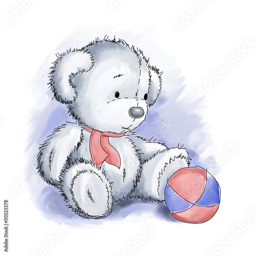 digital drawing of teddy bear with ball