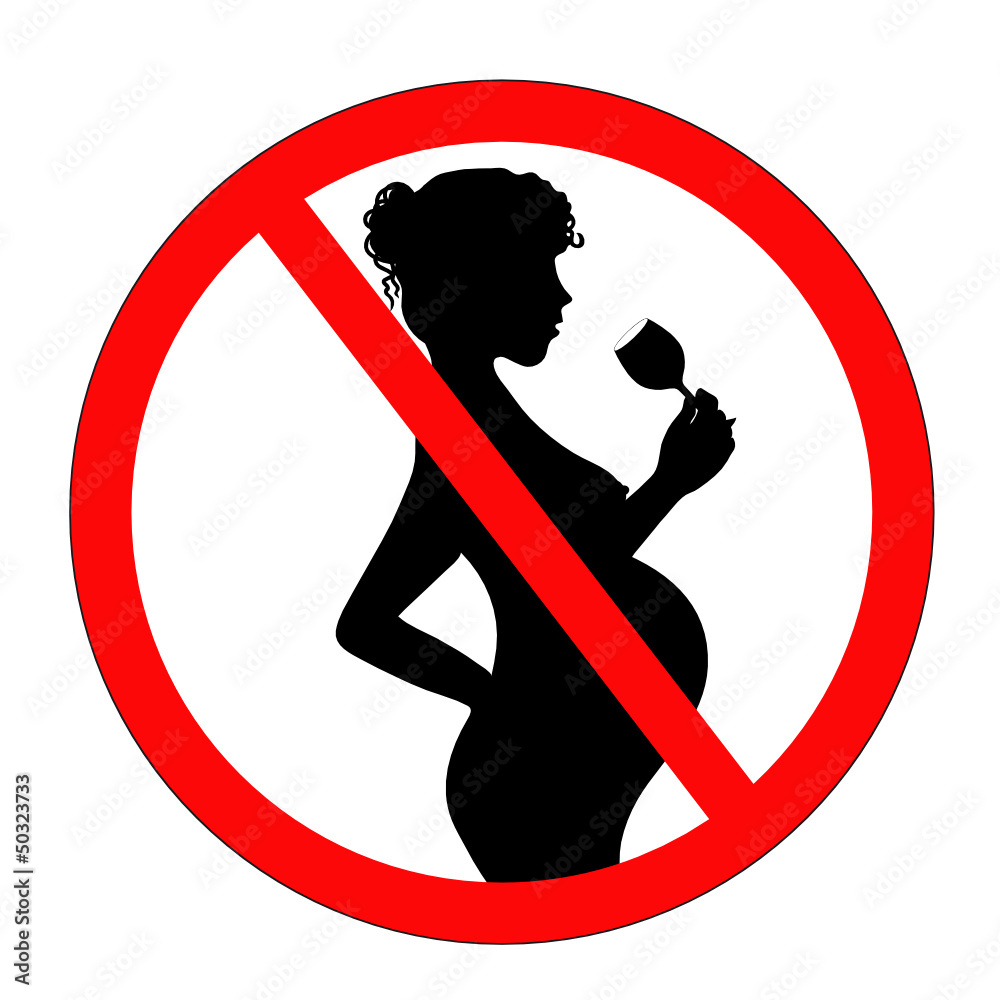 Verbotsschild "Schwangere Frau trinkt Alkohol" - obrazy, fototapety, plakaty 