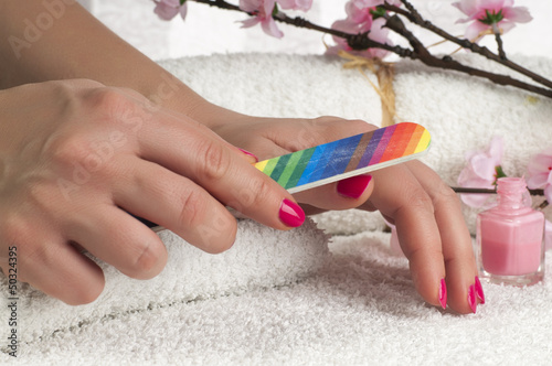 Manicure process in beauty salon