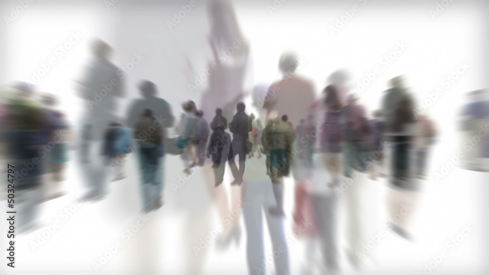 Isolated crowd of people walking away with alpha channel
