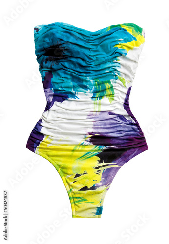 Tropical print one piece female swimsuit photo