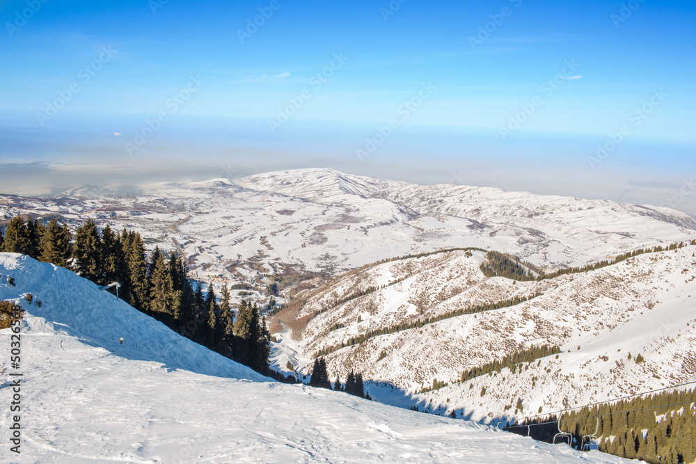 winter mountains in  Ak Bulak, Almaty, Kazakhstan