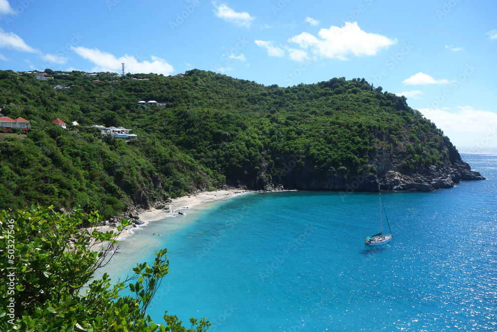 Areal view at Shell beach, St. Barths, French West indies