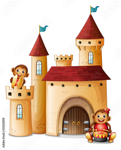 A castle with monkeys
