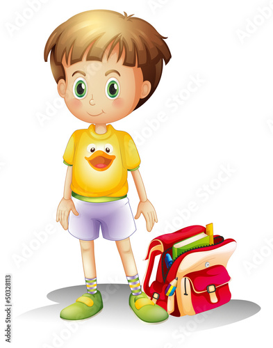 A young boy with his school bag