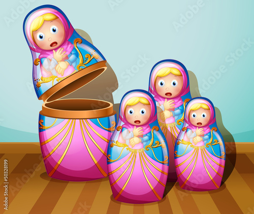 Four colorful Russian dolls