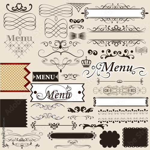 Collection of calligraphic design elements and page decorations