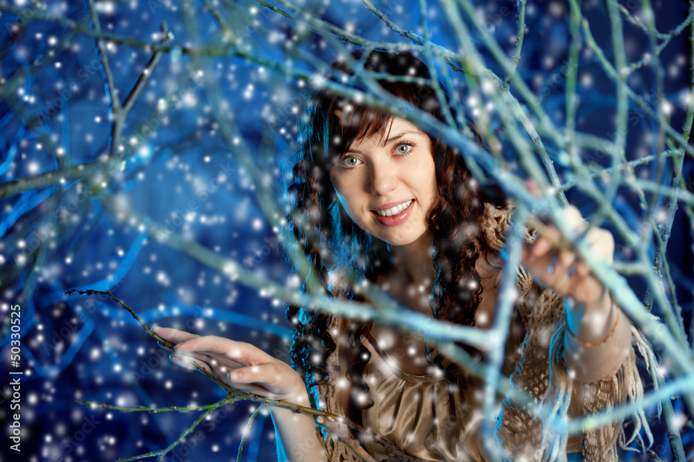 Beauty woman in winter forest Beauty woman in winter forest