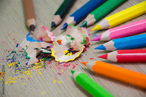 Macro view of colorful pencil peels