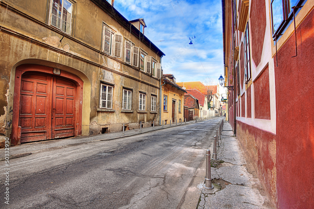 view of street in old Zagreb, Croatia