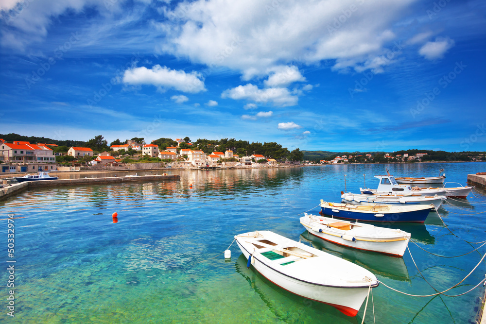 Obraz premium boats in marina of Lumbarda, Croatia