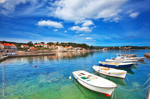 boats in marina of Lumbarda, Croatia