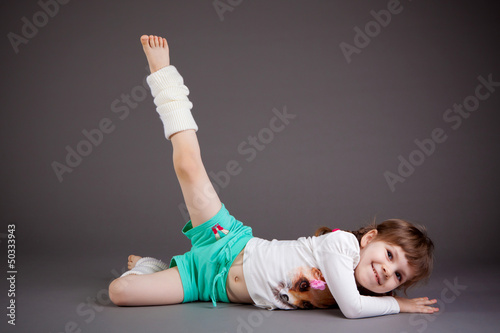 little girl on gray background