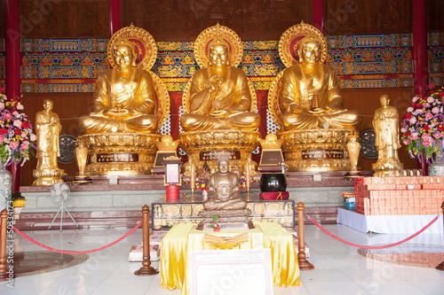 Photography The three Buddhas in the Chinese temple of Thailand