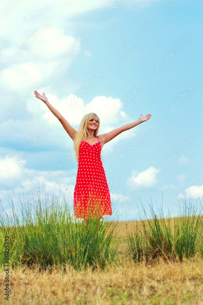 Cute smile young girl spreading her arms Cute smile young girl spreading her arms