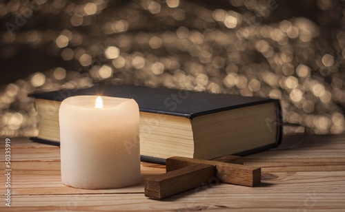 old candle on a wooden table